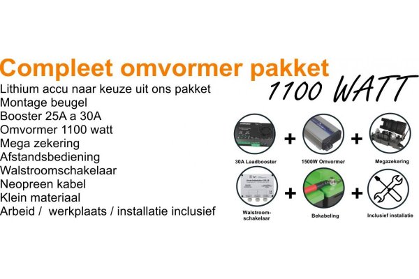 Compleet omvormer pakket 1100 Watt met booster en Walstroomschakeling