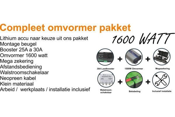 Compleet omvormer pakket 1600 Watt met booster en Walstroomschakeling