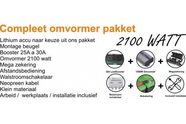 Compleet omvormer pakket 2100 Watt met booster en Walstroomschakeling