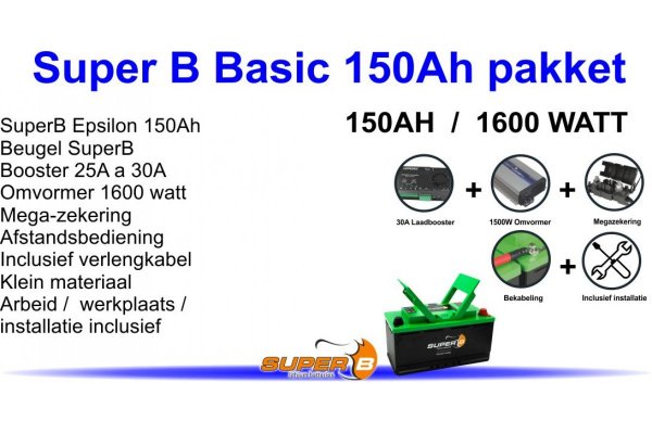 Super B Basic 150Ah pakket met 1600 watt omvormer inclusief installatie